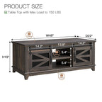 Tavolino da caffè in stile rustico con spazio di archiviazione e ante scorrevoli, tavolo da cocktail