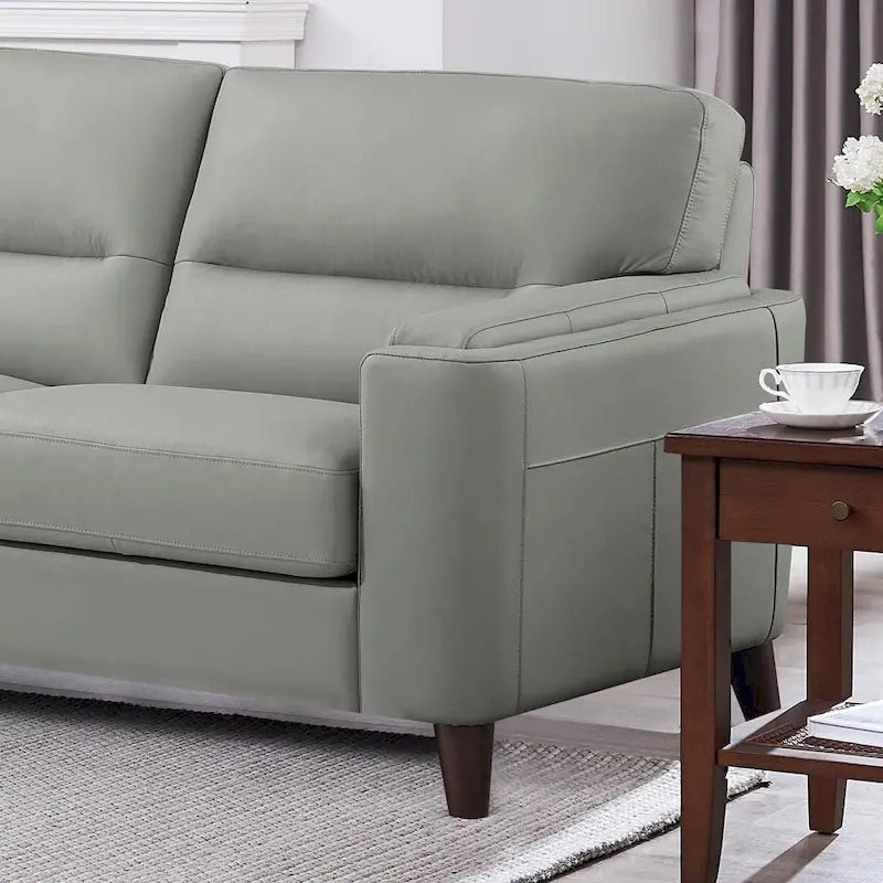 Divano componibile Hydeline Elm in pelle pieno fiore con poltrona, piume, memory foam e molle