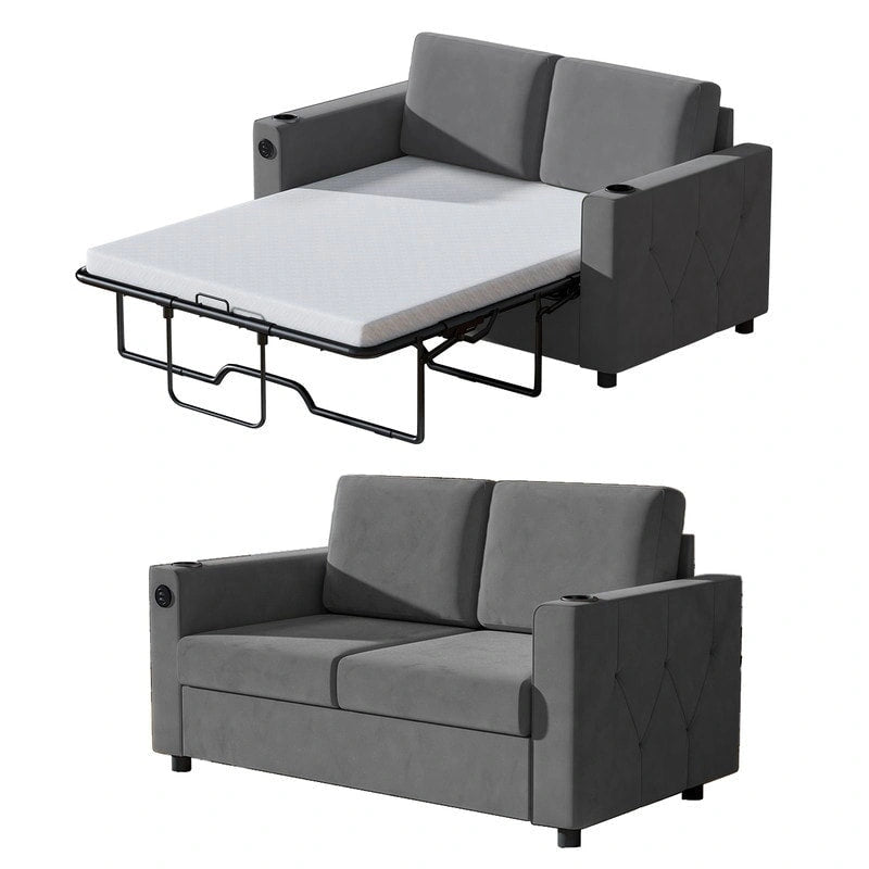 Divano letto estraibile Mixoy, divano letto con materasso in memory foam, portabicchieri, USB, divano letto estraibile
