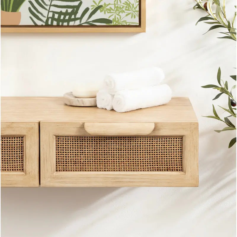 Kate e Laurel Ori Consolle galleggiante in rattan - 28x13x6