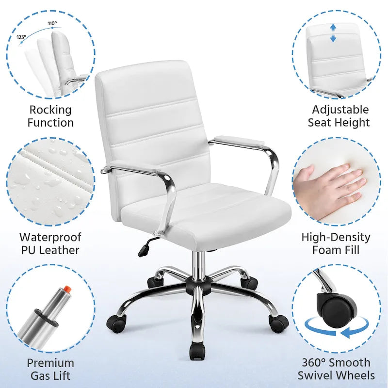 Sedia da ufficio girevole in similpelle con schienale medio regolabile Yaheetech