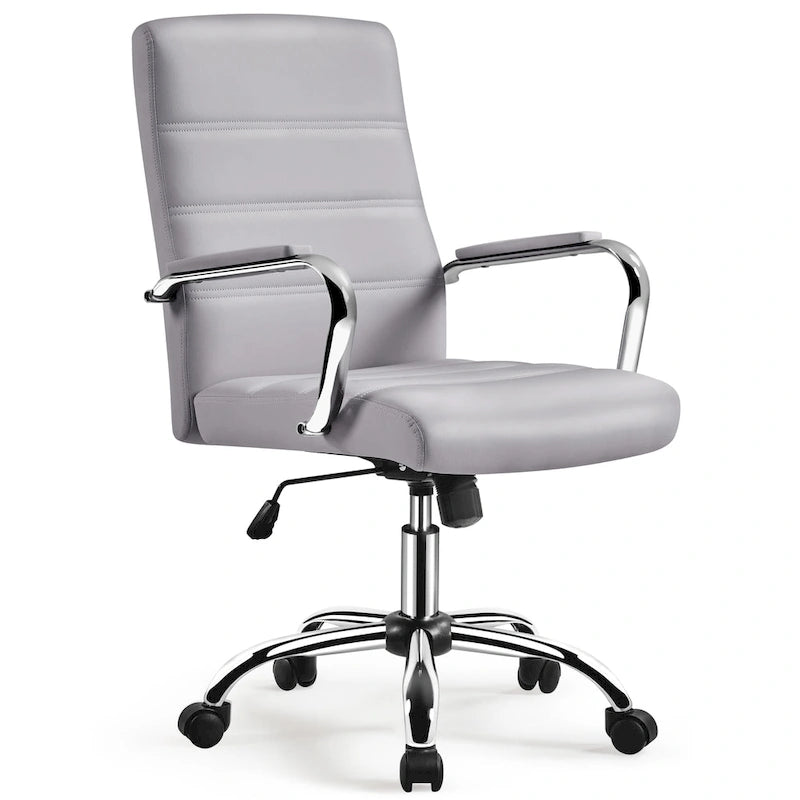 Sedia da ufficio girevole in similpelle con schienale medio regolabile Yaheetech