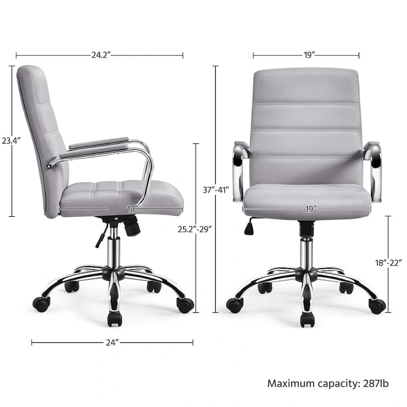 Sedia da ufficio girevole in similpelle con schienale medio regolabile Yaheetech