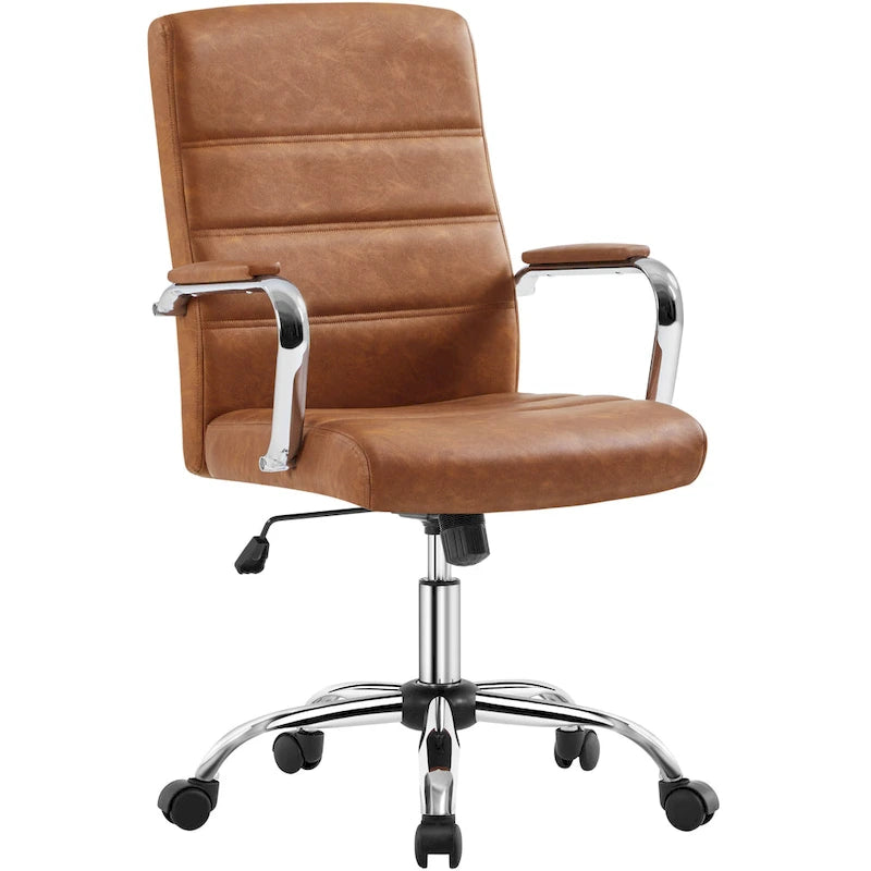 Sedia da ufficio girevole in similpelle con schienale medio regolabile Yaheetech