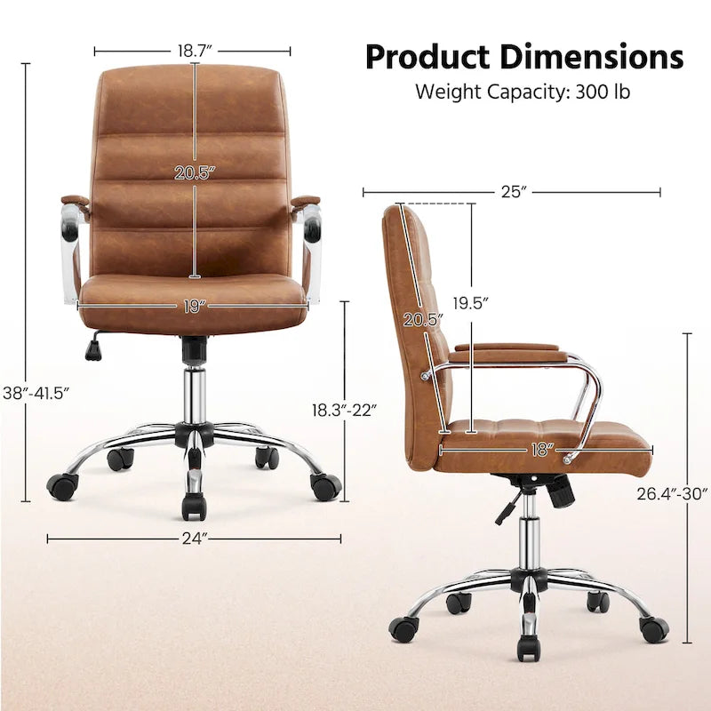 Sedia da ufficio girevole in similpelle con schienale medio regolabile Yaheetech