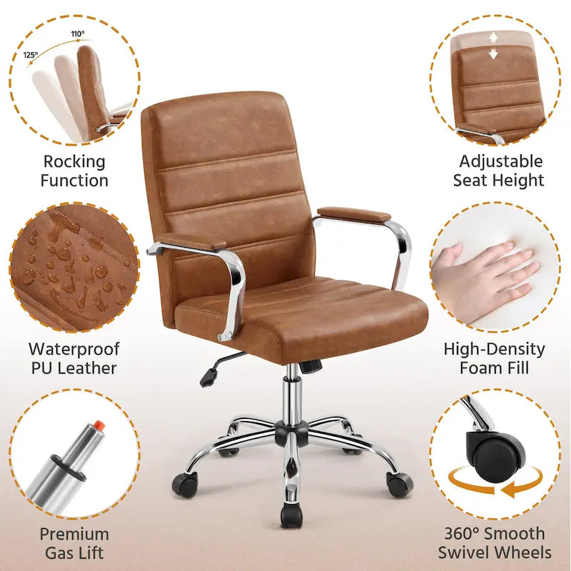 Sedia da ufficio girevole in similpelle con schienale medio regolabile Yaheetech