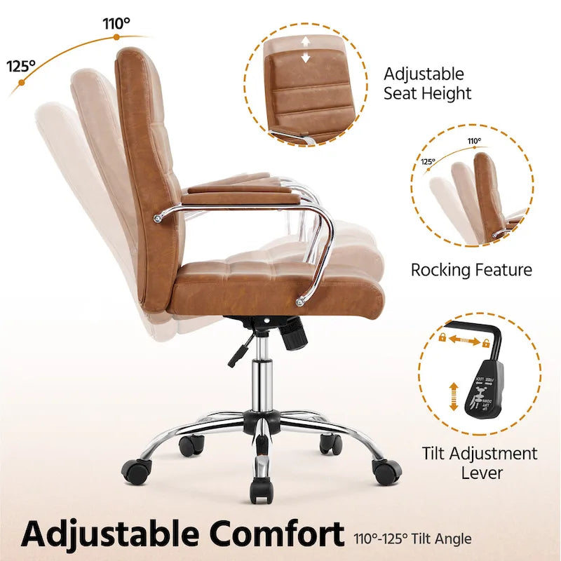 Sedia da ufficio girevole in similpelle con schienale medio regolabile Yaheetech