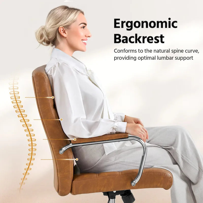 Sedia da ufficio girevole in similpelle con schienale medio regolabile Yaheetech