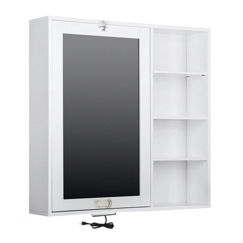 Utopia Alley Collapsible Fold Down Desk Table with Storage Cabinet & Shelves, Computer Desk Storage with USB Charging, White