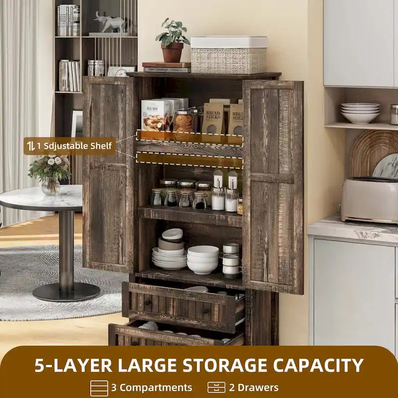 64 Mobiletto alto da cucina in stile fattoria con 2 cassetti e ante