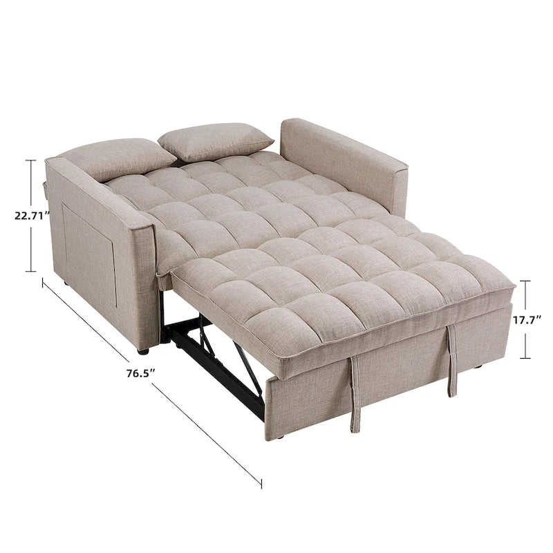 Divano letto reclinabile moderno, con divano a due posti, imbottito e trasformabile, lungo 76,5 cm
