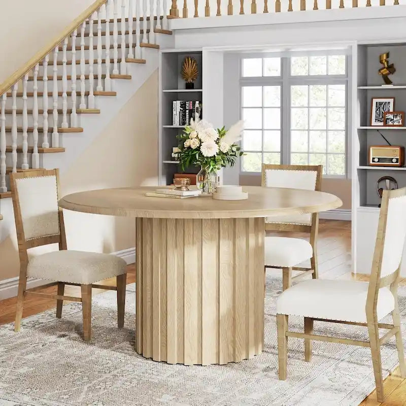 Tavolo da pranzo rotondo per 4 persone con base in metallo per sala da pranzo, cucina, soggiorno (sedie non incluse)