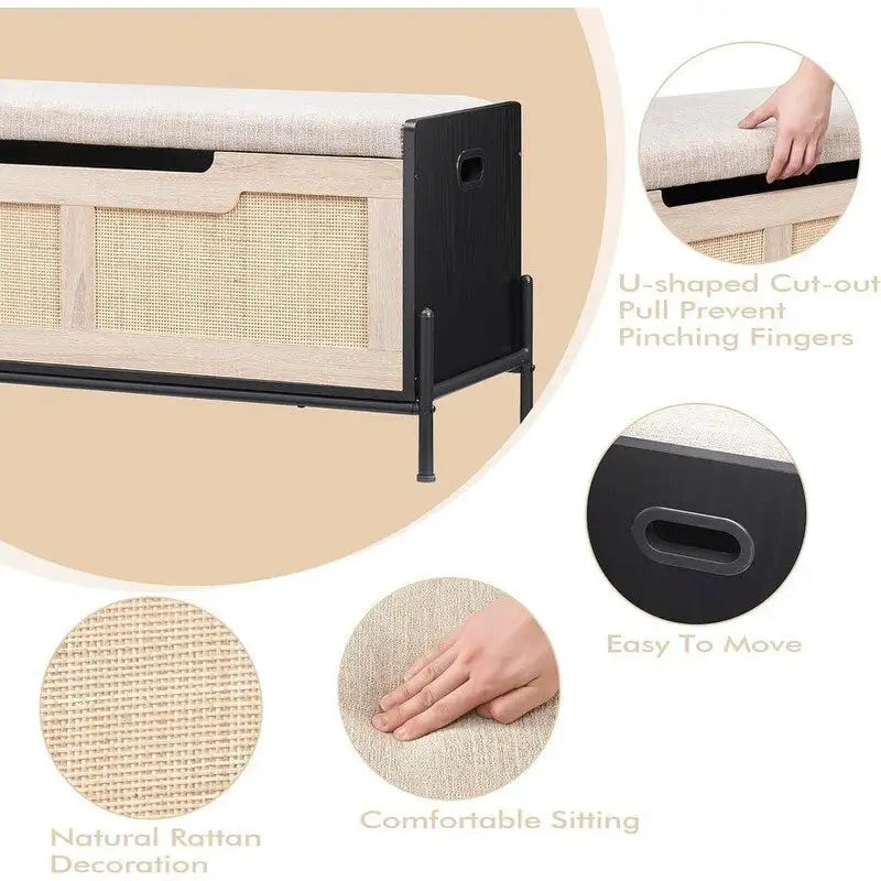 Panca contenitore in rattan, per ingresso, soggiorno, camera da letto