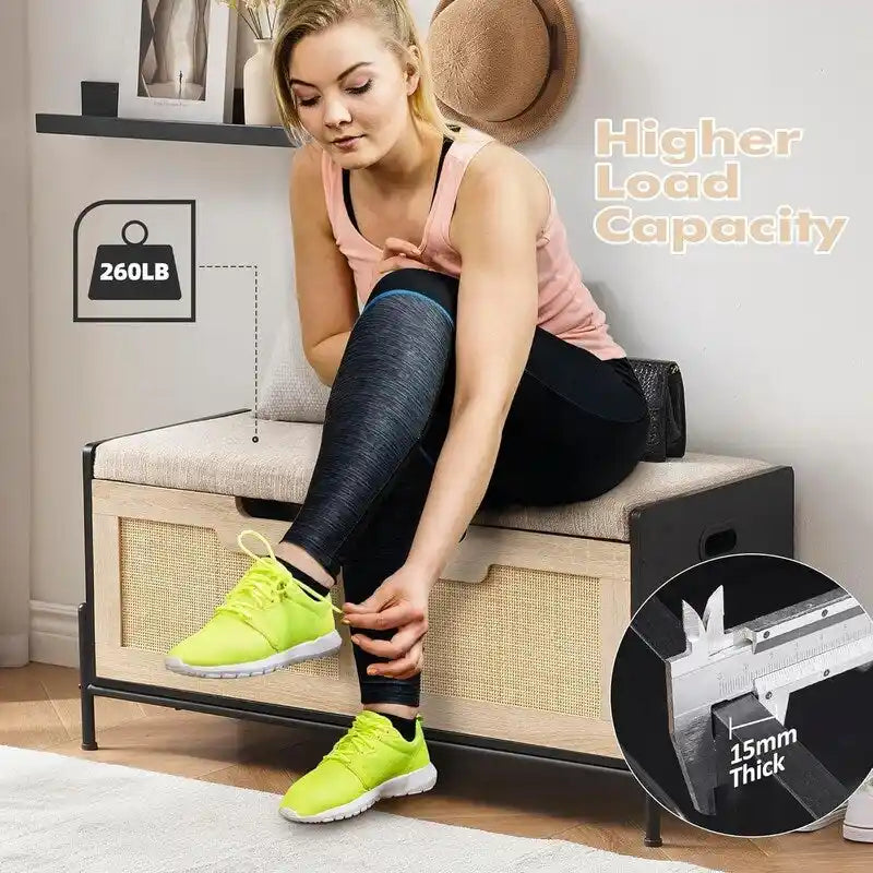 Panca contenitore in rattan, per ingresso, soggiorno, camera da letto