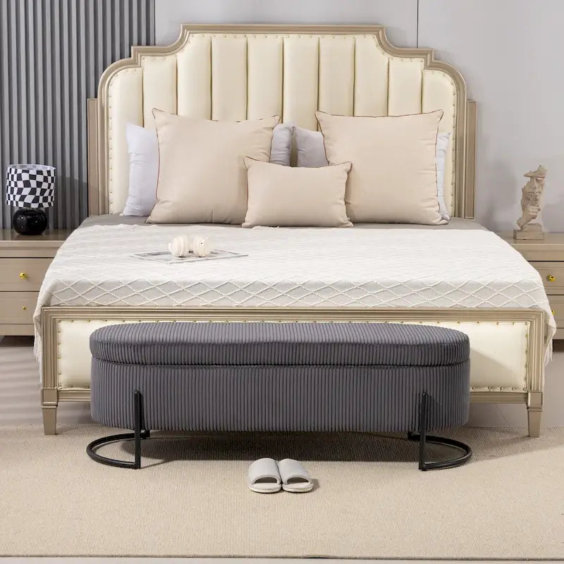 Panca portaoggetti intrecciata con cerniere di sicurezza, panca terminale per soggiorno e camera da letto