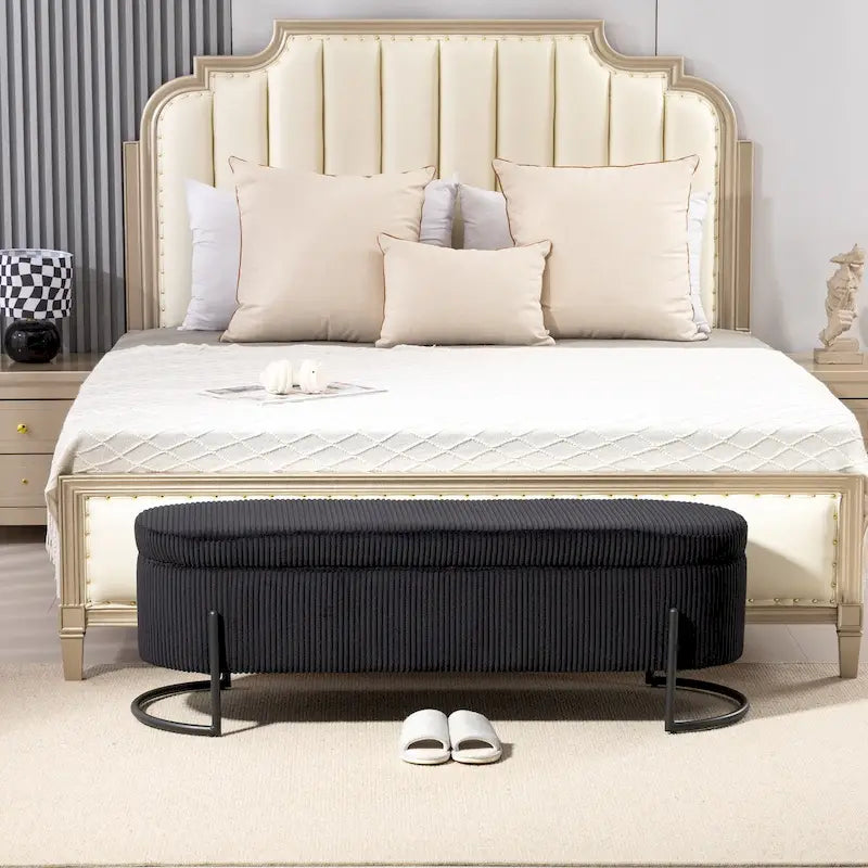 Panca portaoggetti intrecciata con cerniere di sicurezza, panca terminale per soggiorno e camera da letto