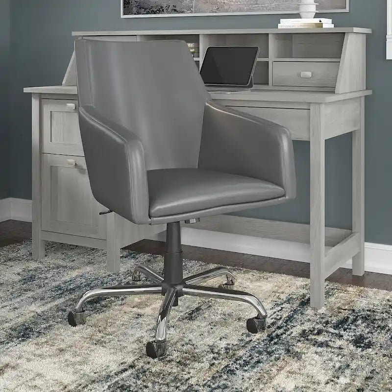 Sedia a scatola in pelle con schienale medio Broadview di Bush Furniture, colore bianco - 24,41 L x 24,80 P x 34,45 A