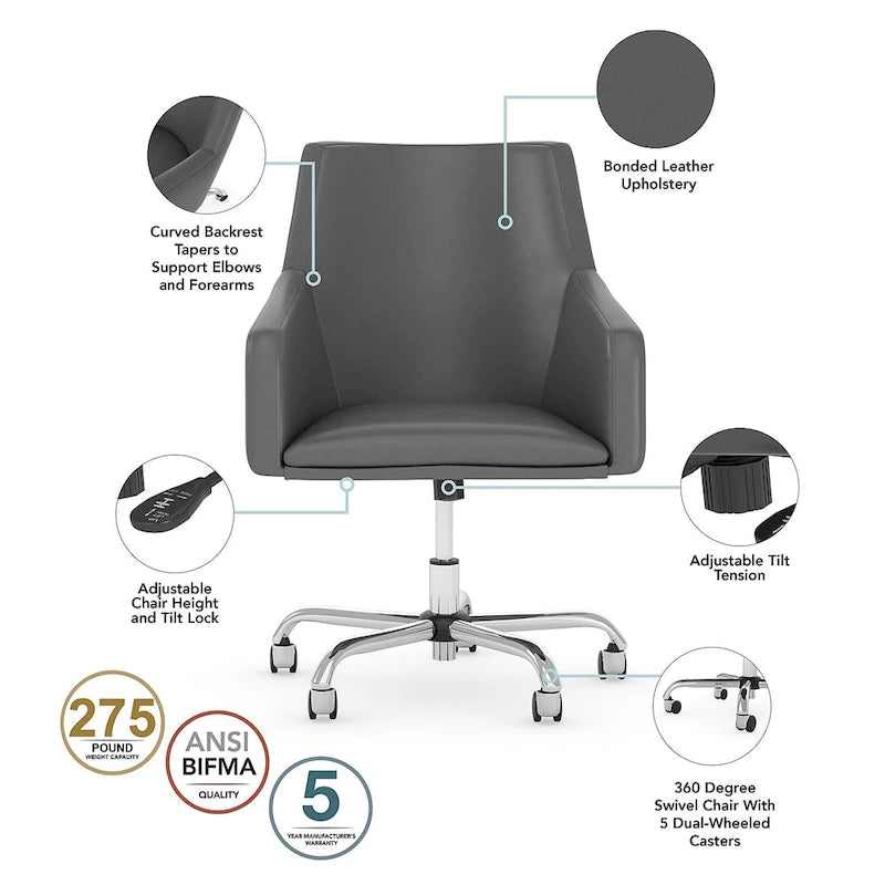 Sedia a scatola in pelle con schienale medio Broadview di Bush Furniture, colore bianco - 24,41 L x 24,80 P x 34,45 A