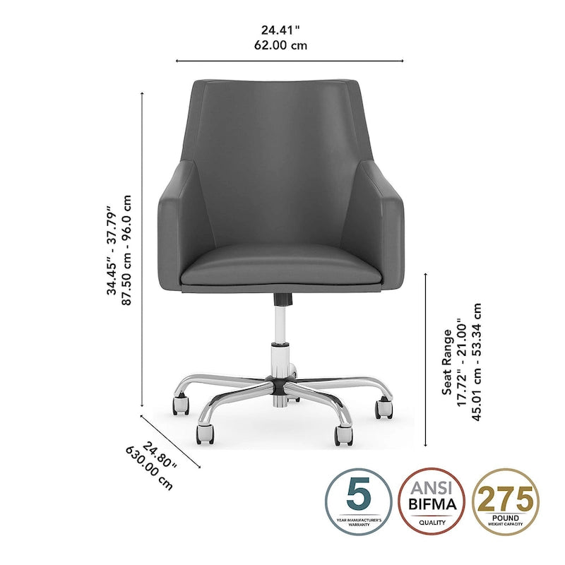 Sedia a scatola in pelle con schienale medio Broadview di Bush Furniture, colore bianco - 24,41 L x 24,80 P x 34,45 A